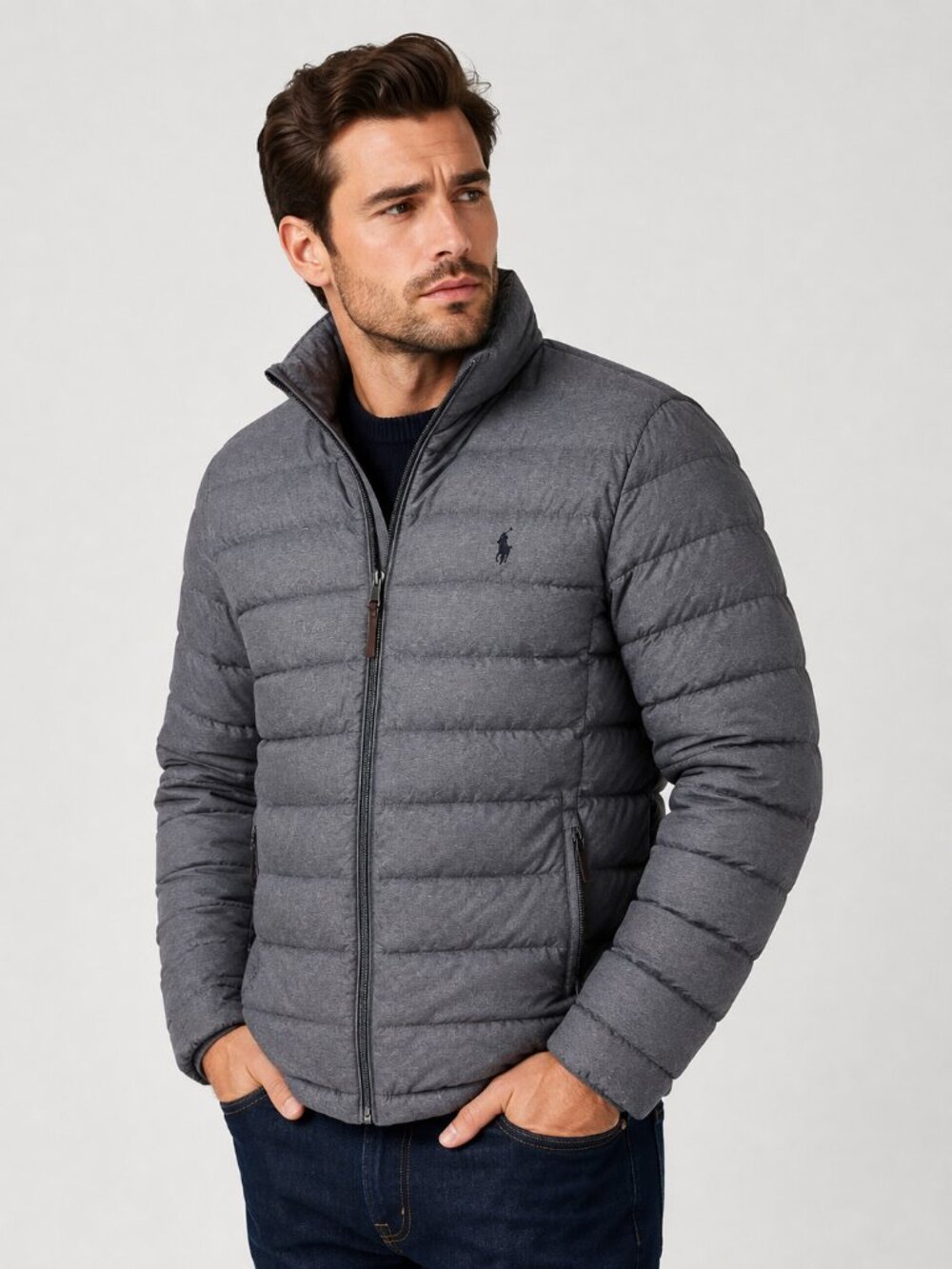 Polo Ralph Lauren Men’s Gray Quilted Packable Down Puffer Jacket Size M.